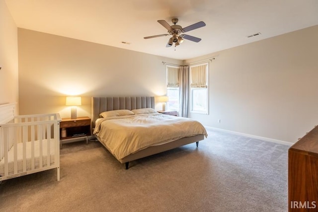 bedroom featuring ceiling fan and carpet flooring