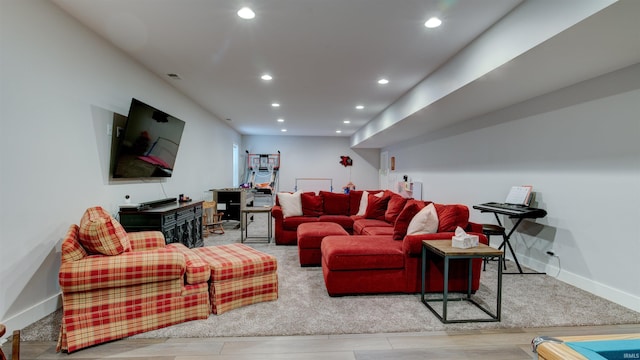 living room with light hardwood / wood-style floors