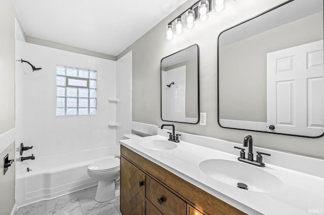 full bathroom featuring vanity, toilet, and shower / bathing tub combination