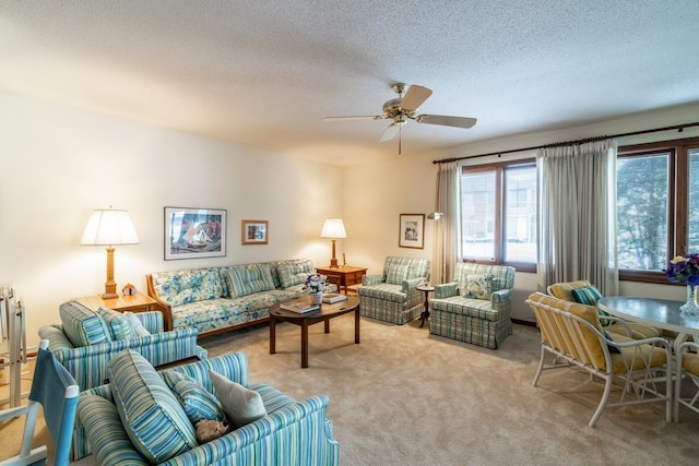 4980 N 300 W, Fremont, IN 46737 - living room with ceiling fan, light carpet, and a textured ceiling