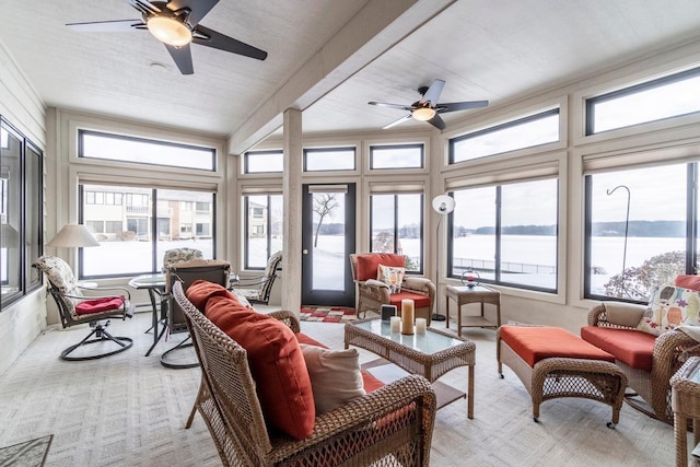 4980 N 300 W, Fremont, IN 46737 - sunroom featuring ceiling fan and a water view