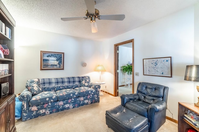 4980 N 300 W, Fremont, IN 46737 - carpeted living room with a textured ceiling and ceiling fan