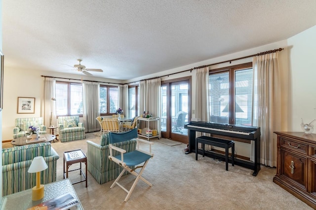 4980 N 300 W, Fremont, IN 46737 - living room with ceiling fan, light colored carpet, and a textured ceiling