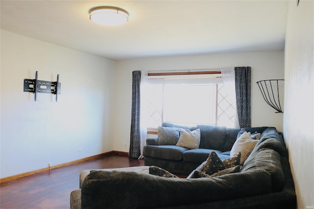 living room with dark hardwood / wood-style floors