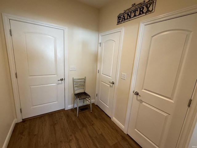 hall with dark wood-type flooring