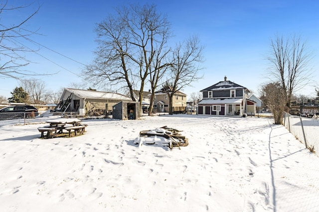 view of snow covered property