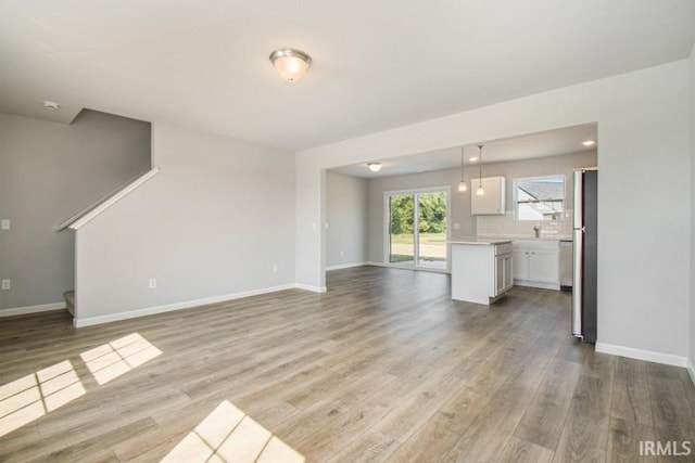 unfurnished living room featuring light hardwood / wood-style flooring