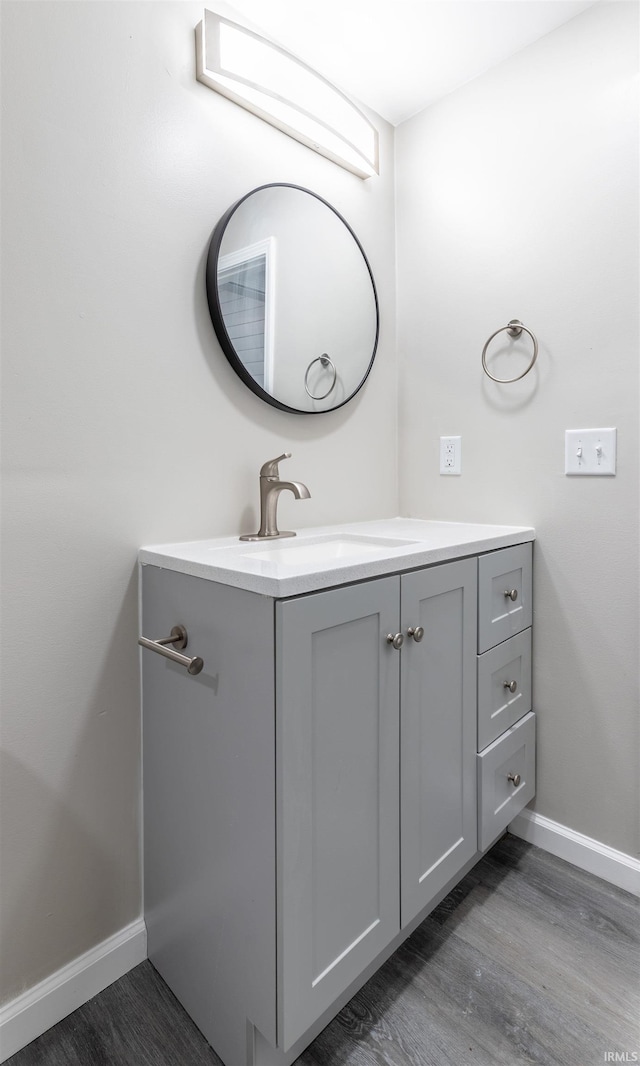 bathroom with vanity and wood-type flooring