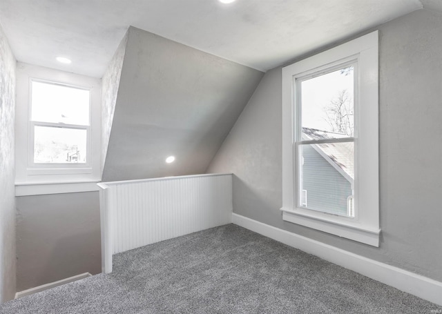 additional living space with lofted ceiling and carpet