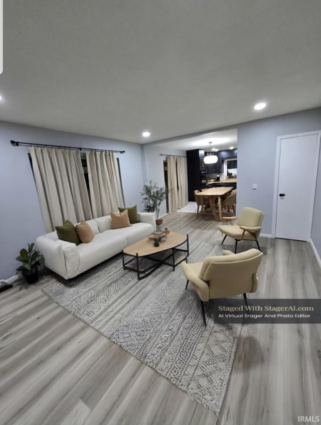 living room with light hardwood / wood-style flooring