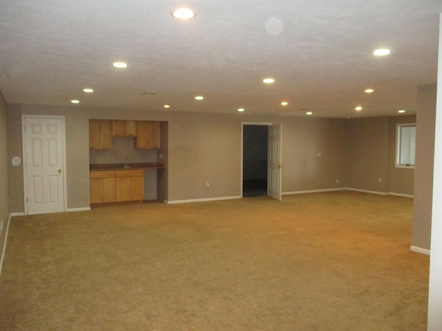 interior space with sink and light colored carpet