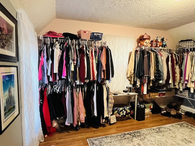 spacious closet with lofted ceiling and hardwood / wood-style floors