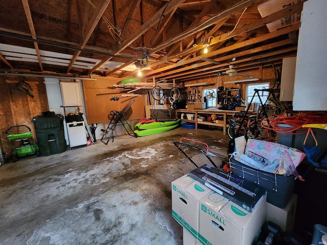 garage featuring a workshop area