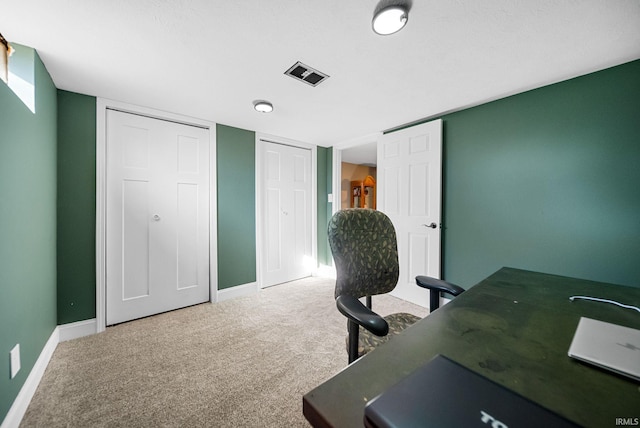 view of carpeted home office