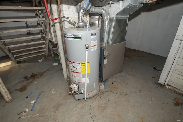 utilities featuring heating unit and gas water heater