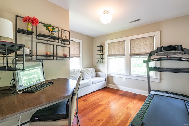 home office featuring hardwood / wood-style flooring