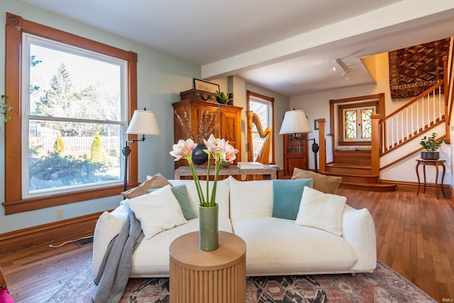 living room featuring hardwood / wood-style flooring and a wealth of natural light