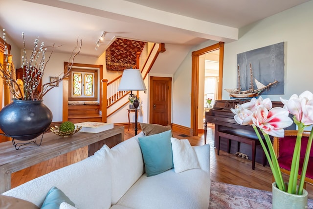 living room with hardwood / wood-style flooring