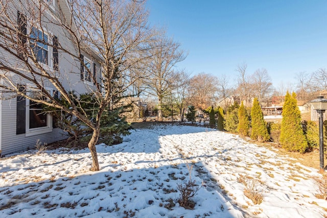 view of yard layered in snow