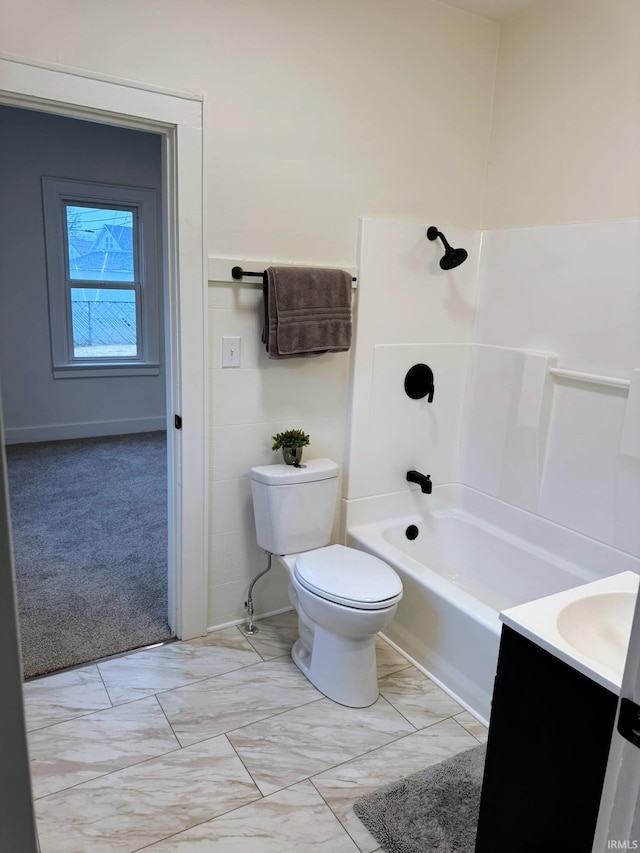 full bathroom with vanity, toilet, and shower / bath combination