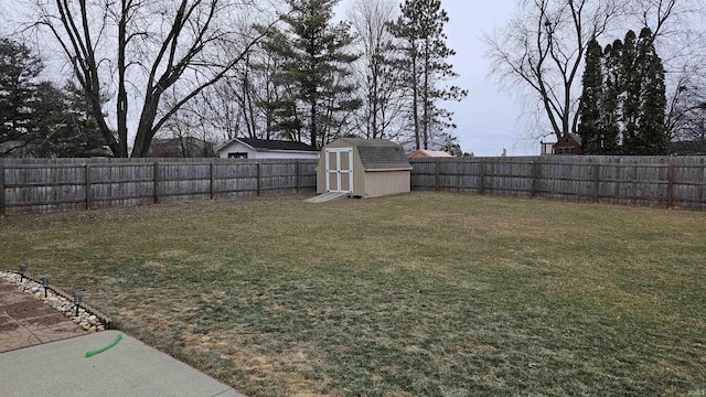 view of yard with a storage shed