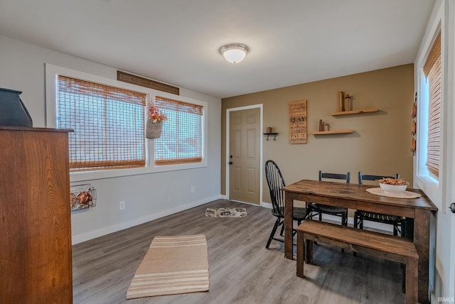 dining area with wood-type flooring