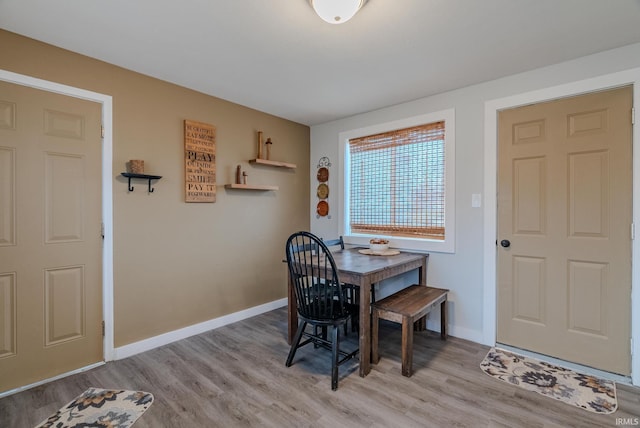 dining area with light hardwood / wood-style floors