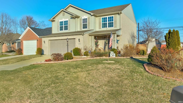 view of front facade featuring a garage and a front lawn