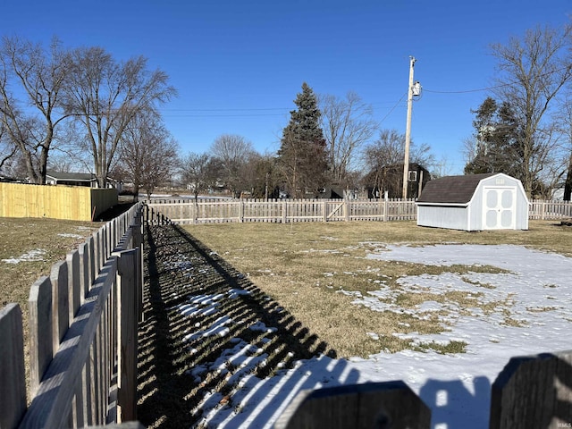 view of yard with a storage shed