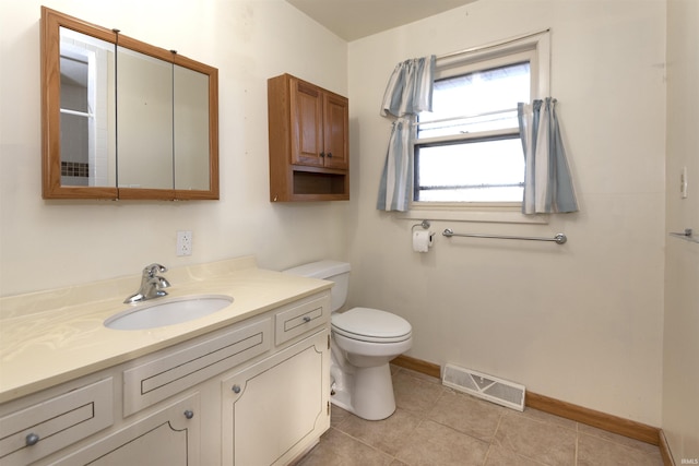 bathroom with vanity, tile patterned floors, and toilet