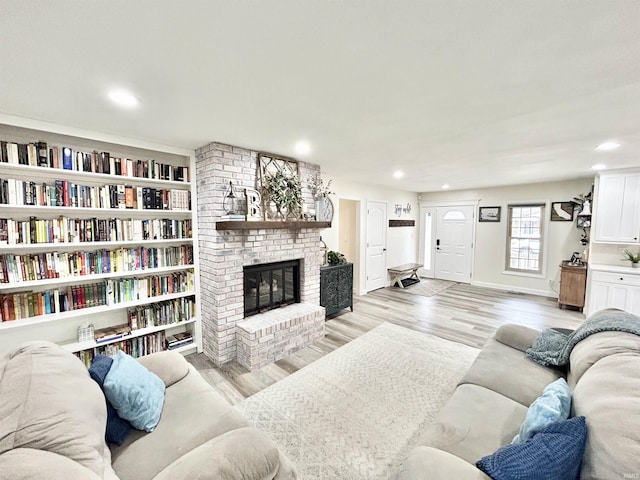 living room featuring a fireplace and light hardwood / wood-style floors