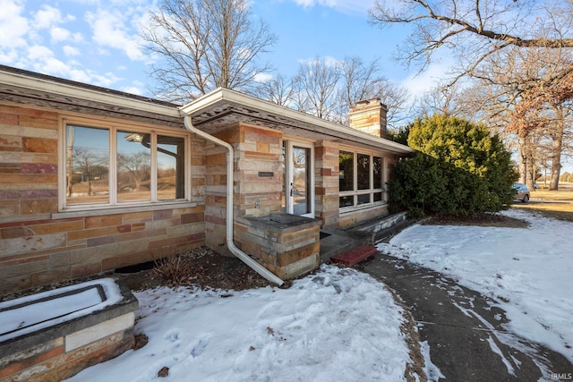 view of snow covered exterior