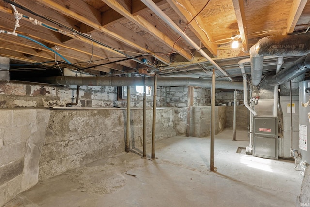 basement featuring heating unit