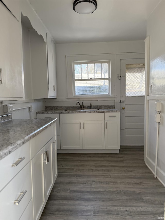 kitchen featuring white cabinetry, sink, and dark hardwood / wood-style flooring