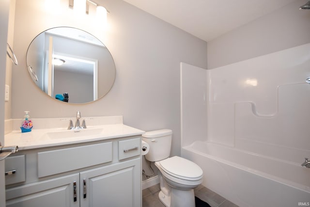 full bathroom featuring tile patterned flooring, vanity, shower / tub combination, and toilet