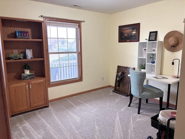 view of carpeted home office