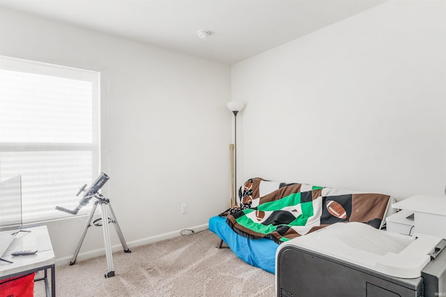 interior space with washer / clothes dryer and light carpet