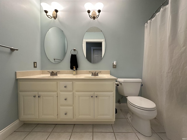 bathroom featuring vanity, toilet, and tile patterned flooring