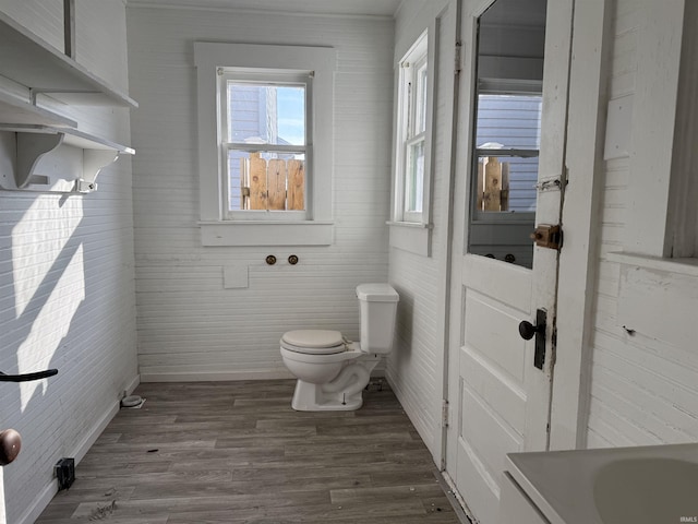 bathroom with hardwood / wood-style flooring and toilet