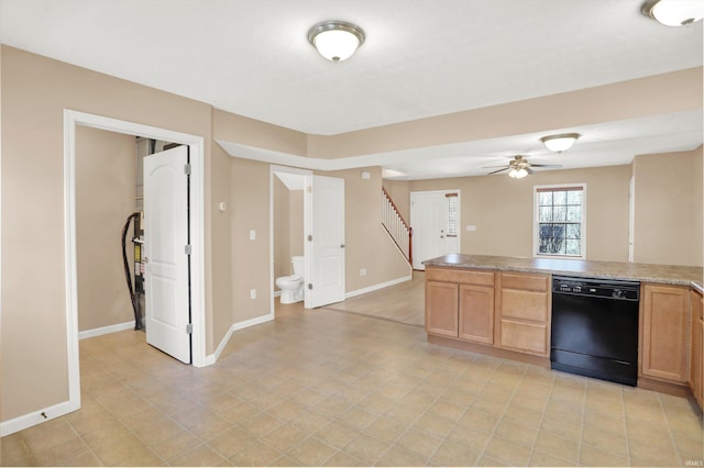 kitchen featuring ceiling fan and dishwasher