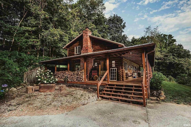 view of log home