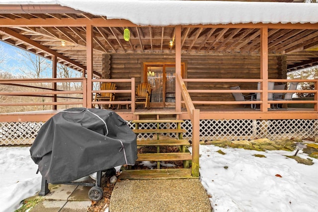 interior space featuring area for grilling and a deck