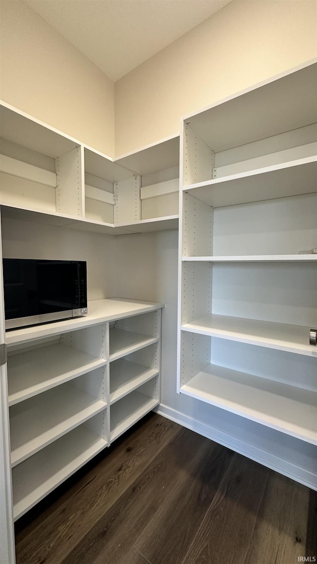 spacious closet with dark wood-type flooring