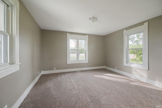 unfurnished room featuring plenty of natural light and carpet flooring