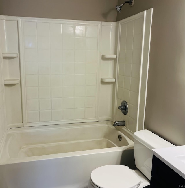 full bathroom featuring vanity, tub / shower combination, and toilet