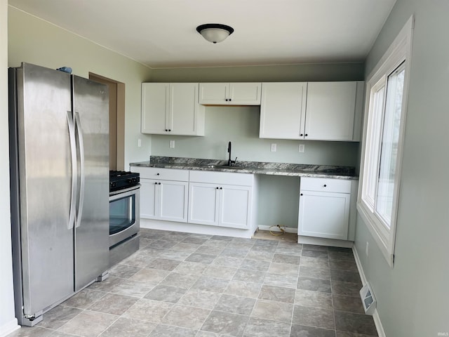 kitchen featuring a healthy amount of sunlight, sink, white cabinets, and appliances with stainless steel finishes