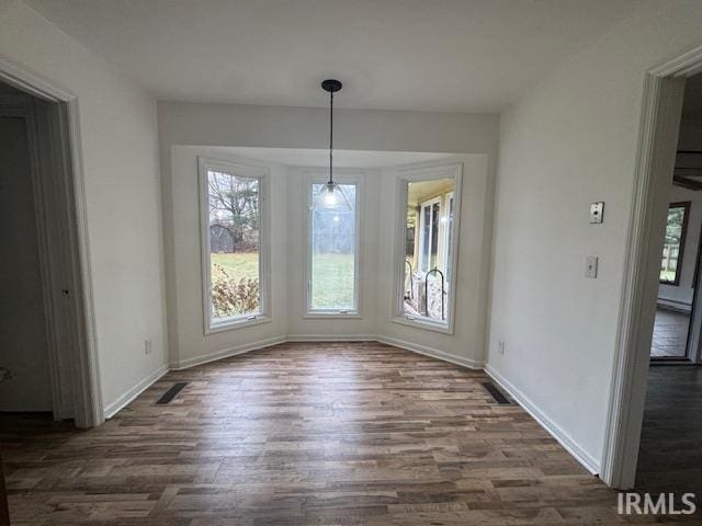 unfurnished dining area with dark hardwood / wood-style floors