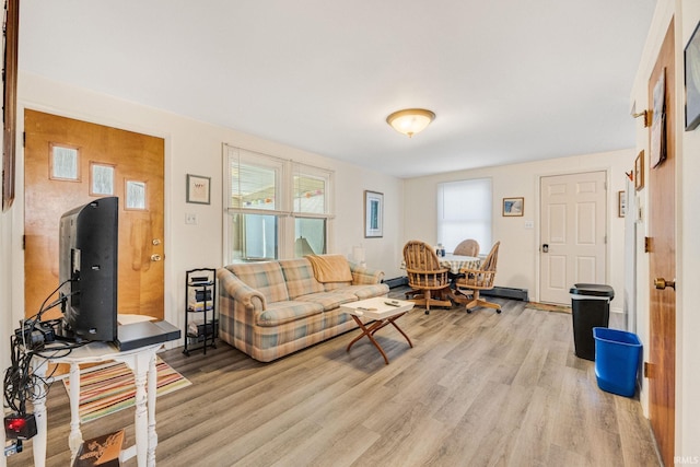 living room with a healthy amount of sunlight and light hardwood / wood-style floors