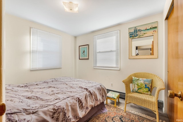 bedroom featuring baseboard heating and a closet