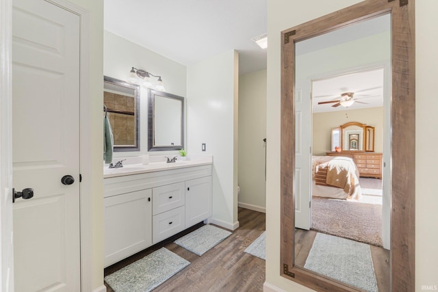 bathroom featuring hardwood / wood-style flooring and vanity